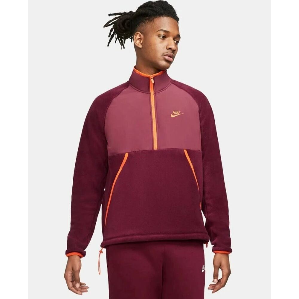 Nike Winterized 1/2 Zip Pullover Burgundy Orange Fleece Size M